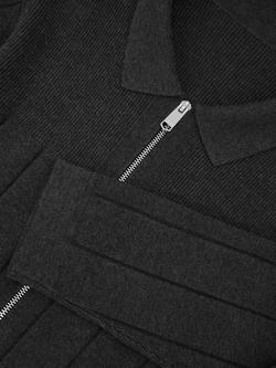 Reiss Cassius Wide Rib Zip-Through Cardigan, Charcoal - view 2, Charcoal