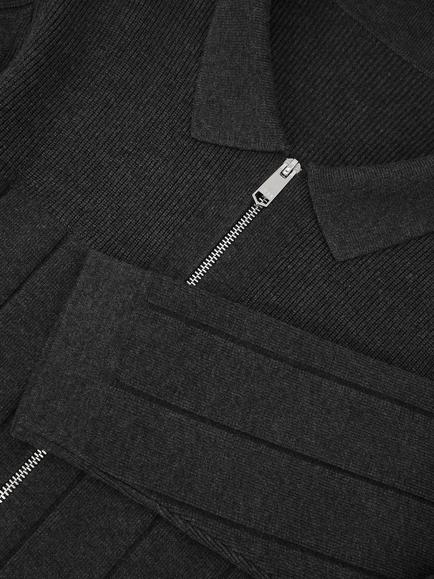 Reiss Cassius Wide Rib Zip-Through Cardigan, Charcoal - view 2, Charcoal