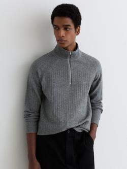 Reiss Aldershot Textured Knit Half Zip Jumper, Grey