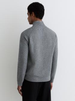 Reiss Aldershot Textured Knit Half Zip Jumper - view 2, Grey