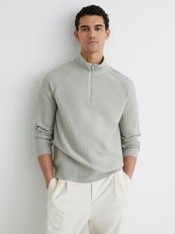 Reiss Aldershot Textured Knit Half Zip Jumper, Sage Green