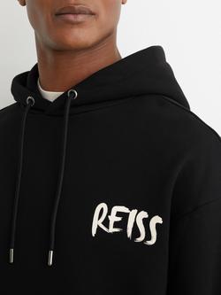 Reiss Newton Cotton Logo Print Hoodie, Black - view 2, Black