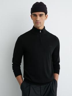 Reiss Osborne Wool Fine Knit Zip Neck Jumper, Black