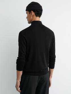 Reiss Osborne Wool Fine Knit Zip Neck Jumper - view 2, Black