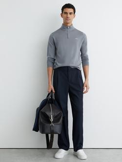 Reiss Osborne Wool Fine Knit Zip Neck Jumper, Steel