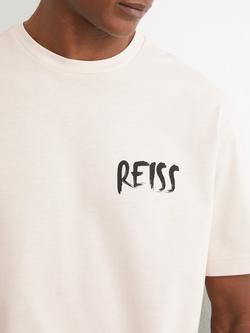 Reiss Abbott Cotton Logo T-Shirt, Stone - view 2, Stone