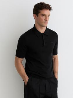 Reiss Albion Wool Short Sleeve Polo Shirt, Black, Black