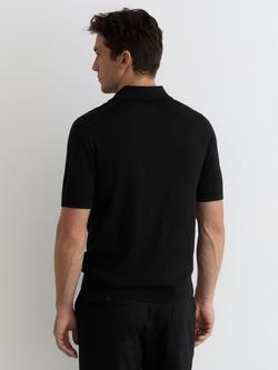 Reiss Albion Wool Short Sleeve Polo Shirt, Black - view 2, Black