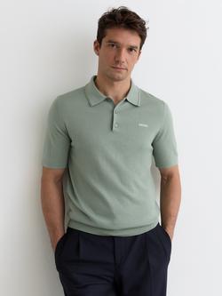 Reiss Albion Wool Short Sleeve Polo Shirt, Sage, Sage
