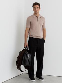 Reiss Albion Wool Short Sleeve Polo Shirt, Wheat, Wheat