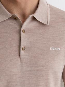 Reiss Albion Wool Short Sleeve Polo Shirt, Wheat - view 2, Wheat