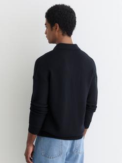 Reiss Elm Wool Rich Long Sleeve Polo Shirt, Navy - view 2, Navy