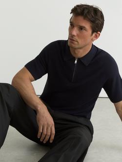 Reiss Estate Zip Collar Polo Shirt, Navy, Navy