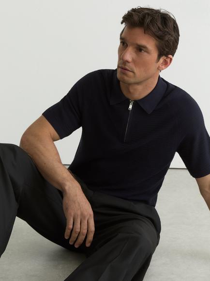Reiss Estate Zip Collar Polo Shirt, Navy, Navy