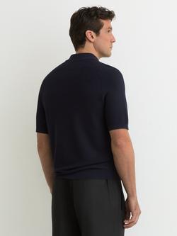Reiss Estate Zip Collar Polo Shirt, Navy - view 2, Navy