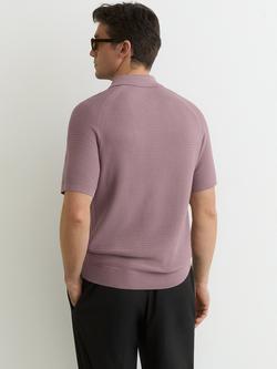 Reiss Estate Textured Knit Half Zip Polo Shirt - view 2, Plum
