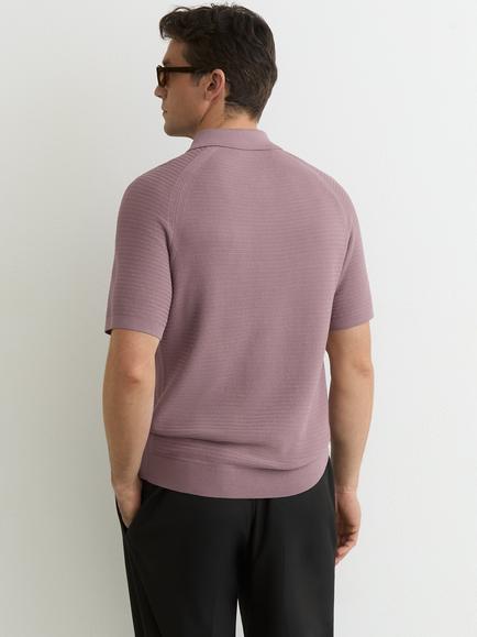 Reiss Estate Textured Knit Half Zip Polo Shirt - view 2, Plum