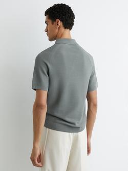 Reiss Estate Textured Knit Half Zip Polo Shirt - view 2, Sage