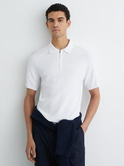 Reiss Estate Textured Knit Half Zip Polo Shirt, White, White