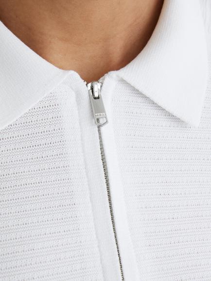 Reiss Estate Textured Knit Half Zip Polo Shirt, White - view 2, White