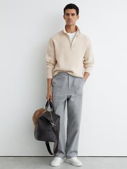 Reiss Prop Textured Long Sleeve Polo Shirt, Oatmeal, Oatmeal