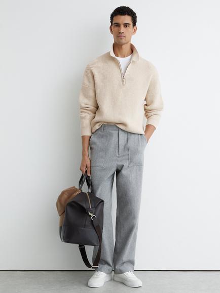 Reiss Prop Textured Long Sleeve Polo Shirt, Oatmeal, Oatmeal