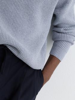 Reiss Prop Textured Long Sleeve Polo Shirt, Blue - view 2, Blue