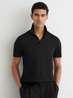 Reiss Tello Cotton Polo Shirt, Black, Black