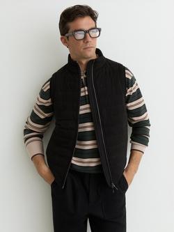 Reiss Orson Quilted Gilet, Black, Black