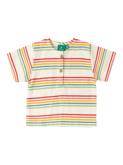 Little Green Radicals Kids' Loose Fit Striped Henley Top, Multi, Multi