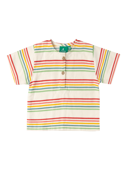 Little Green Radicals Kids' Loose Fit Striped Henley Top, Multi, Multi