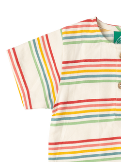 Little Green Radicals Kids' Loose Fit Striped Henley Top, Multi - view 2, Multi