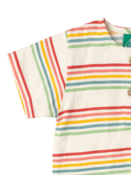 Little Green Radicals Kids' Loose Fit Striped Henley Top, Multi - view 2, Multi