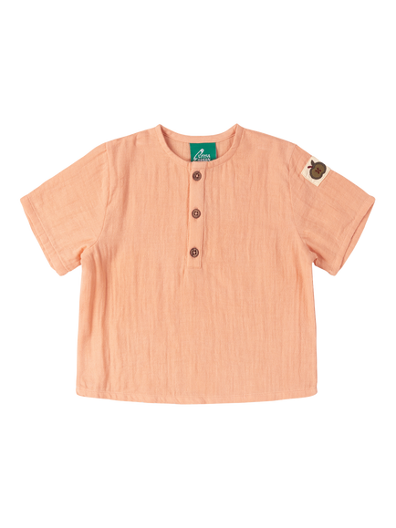 Little Green Radicals Short Sleeved Henley Top, Coral