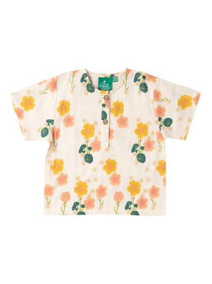 Little Green Radicals Kids' Loose Fit Henley Top, Cream, Cream