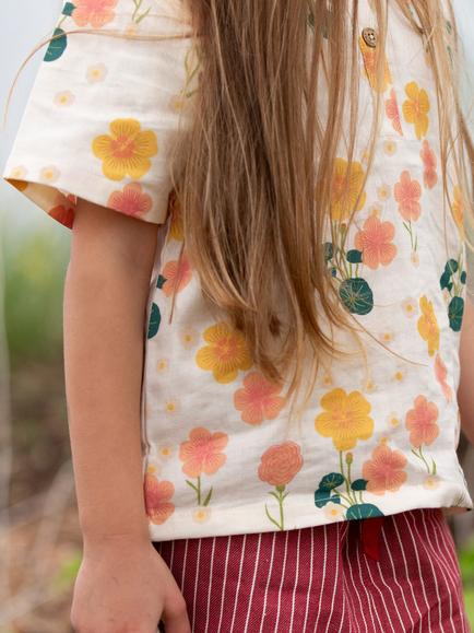 Little Green Radicals Kids' Loose Fit Henley Top, Cream - view 2, Cream