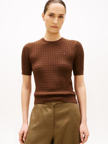 Tommy Hilfiger Cable Knit Short Sleeve Jumper, Legacy Brown