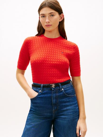 Tommy Hilfiger Cable Knit Short Sleeve Jumper, Fireworks