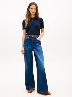 Tommy Hilfiger Cable Knit Polo Shirt, Dark Night Navy - view 2, Dark Night Navy