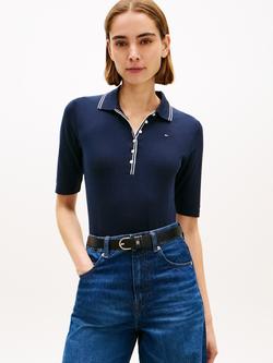 Tommy Hilfiger Contrast Trim Slim Fit Polo Shirt, Dark Night Navy, Dark Night Navy