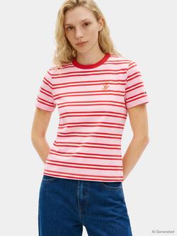 Tommy Hilfiger Script Logo Stripe T-Shirt, Pink Fireworks, Pink Fireworks