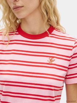 Tommy Hilfiger Script Logo Stripe T-Shirt, Pink Fireworks - view 2, Pink Fireworks