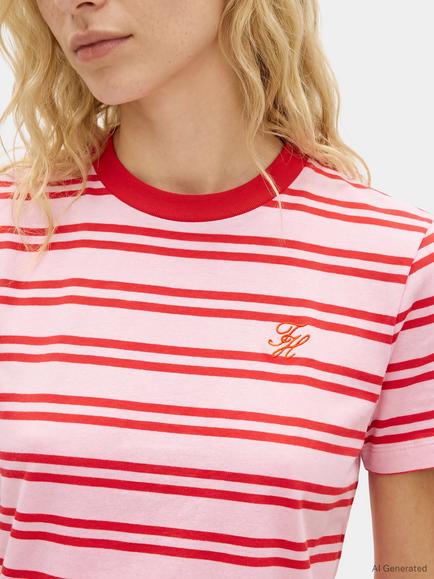 Tommy Hilfiger Script Logo Stripe T-Shirt, Pink Fireworks - view 2, Pink Fireworks