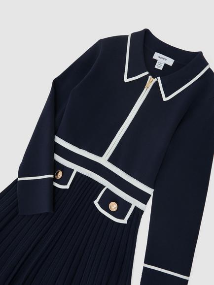 Reiss Kids' Anne Long Sleeve Zip Front Dress, Navy - view 2, Navy