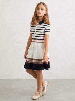 Reiss Kids' Cotton Collared Stripe Knit Dress, Ivory, Ivory