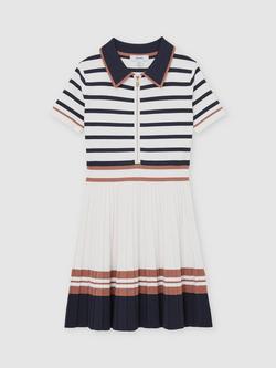 Reiss Kids' Cotton Collared Stripe Knit Dress, Ivory - view 2, Ivory