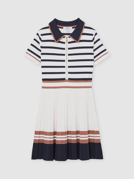 Reiss Kids' Cotton Collared Stripe Knit Dress, Ivory - view 2, Ivory