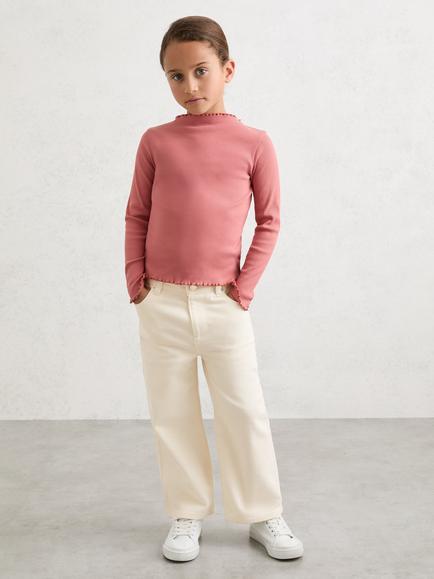 Reiss Kids' Sky Wide Leg Jeans, Ecru, Ecru