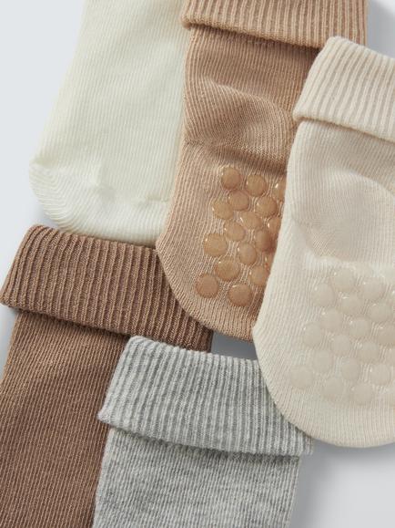 John Lewis Baby Organic Cotton Rich Roll Top Ribbed Socks, Pack of 5 - view 2, Natural