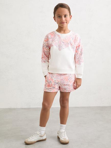 Reiss Kids' Floral Print Sweatshirt and Shorts Set, Pink/Multi, Pink/Multi